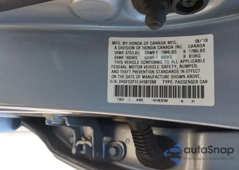 2018 Honda Civic Lx из США, поврежденный, VIN 2HGFC2F51JH587288